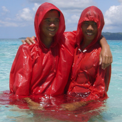 rain hiking in a poncho